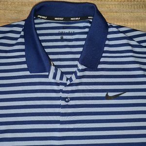 Nike Golf Dri-Fit Wicking Shirt Blue Stripe Swoosh